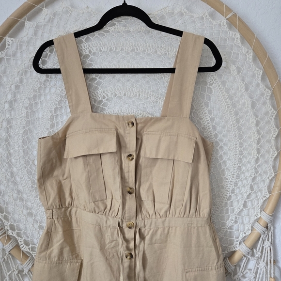 ZARA Poplin Cargo Overall Jumpsuit Tan Color Size Medium - Picture 8 of 13